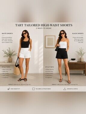 Tart Tailored High-Waist Shorts — White & Black Bundle Of 2